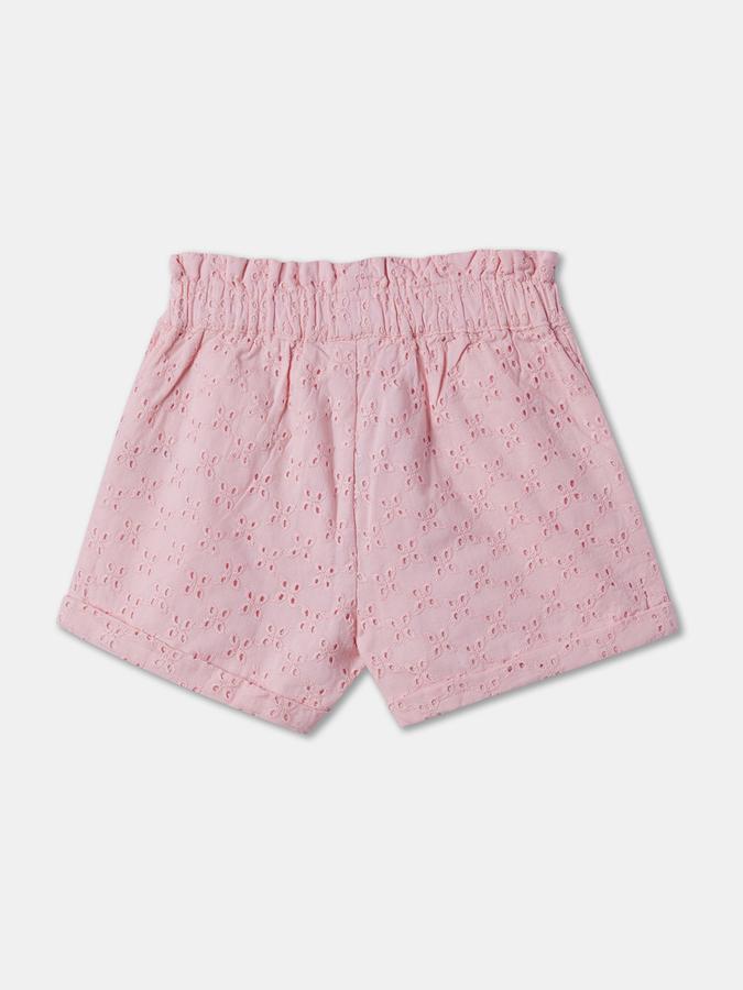 Girls Cotton Embroidered High-Waist Cuffed Hem Shorts