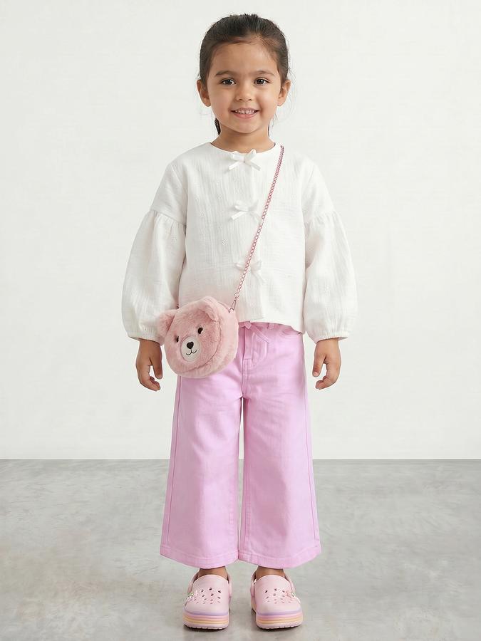 R&B Girls Pink Wide Leg Solid Mid-Rise Cotton Trouser