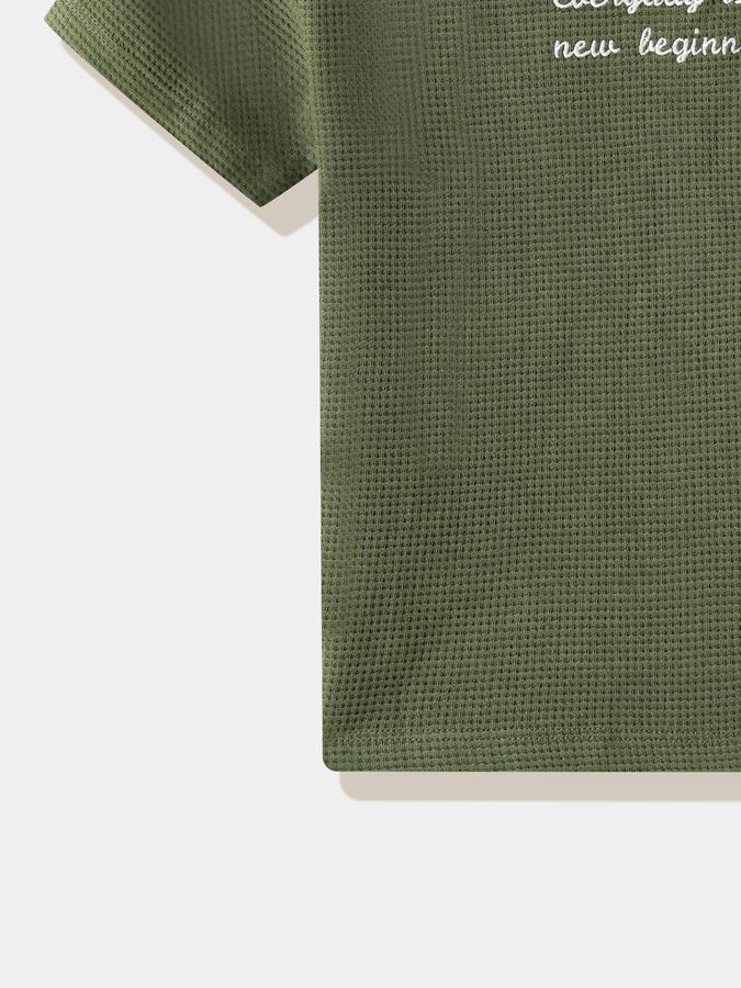 Boys Cotton Relaxed Fit Crew Neck Embroidered T-shirt