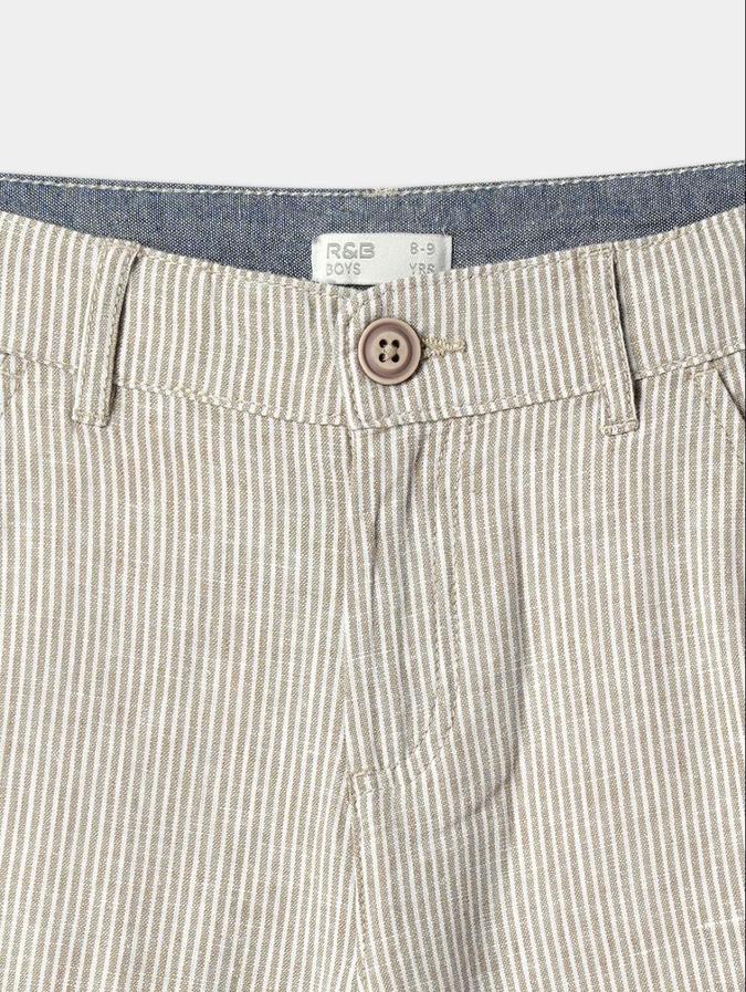 R&B Olive Regular Fit Mid-Rise Striped Boys Shorts