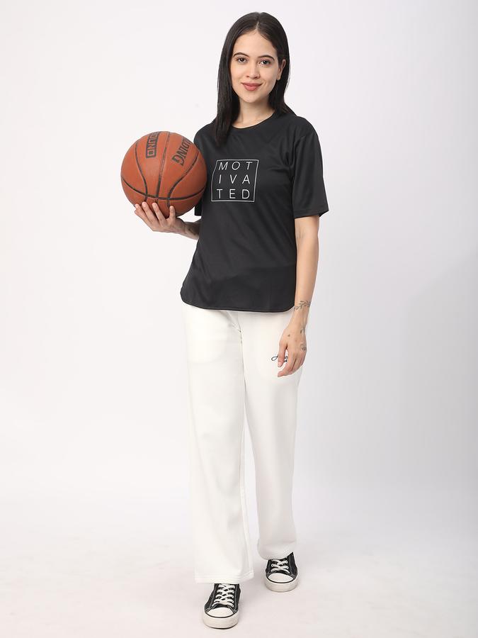 Women Polyester Regular Fit Crew Neck Graphic T-shirt