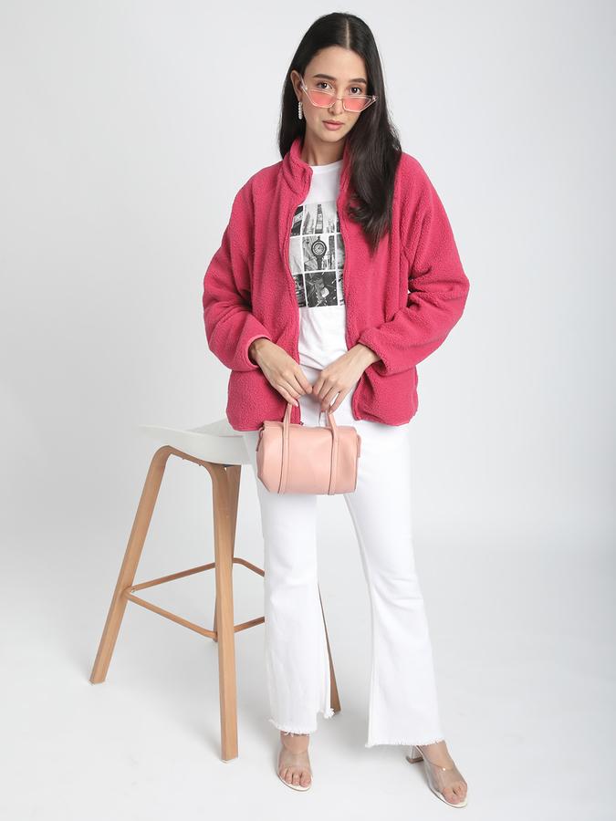 Women Polyester Regular Fit Fleece High Neck Jacket