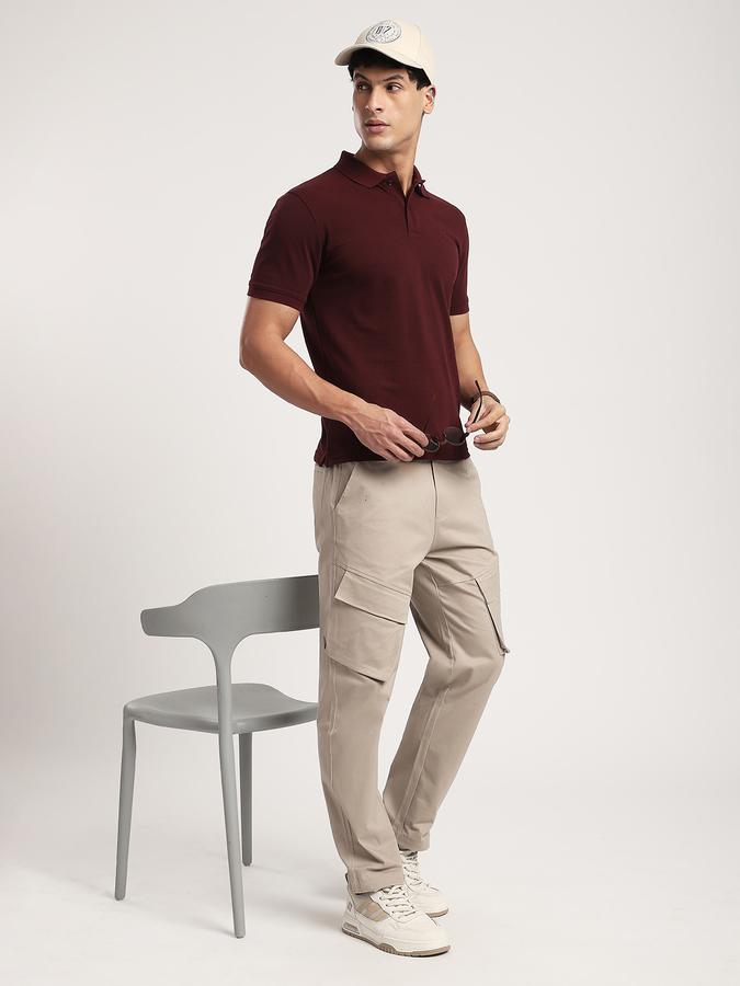 Men Cotton Blend Regular Fit Polo Neck Solid T-shirt