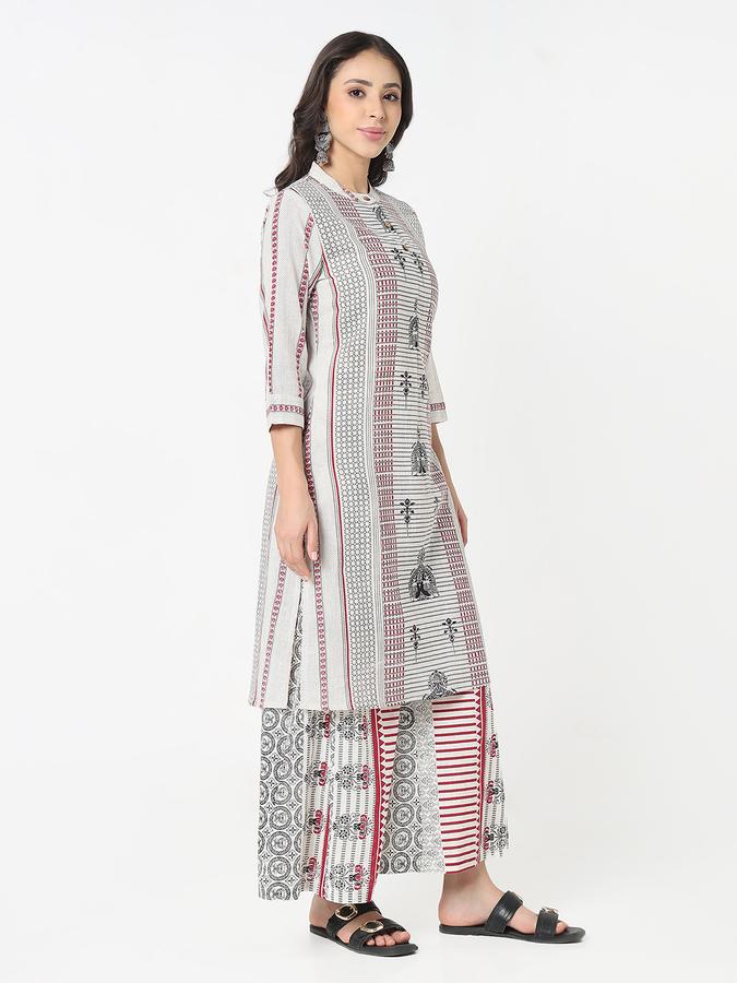  R&B Women's ethnic mandarin collar printed kurta with pallazo set  image number 3