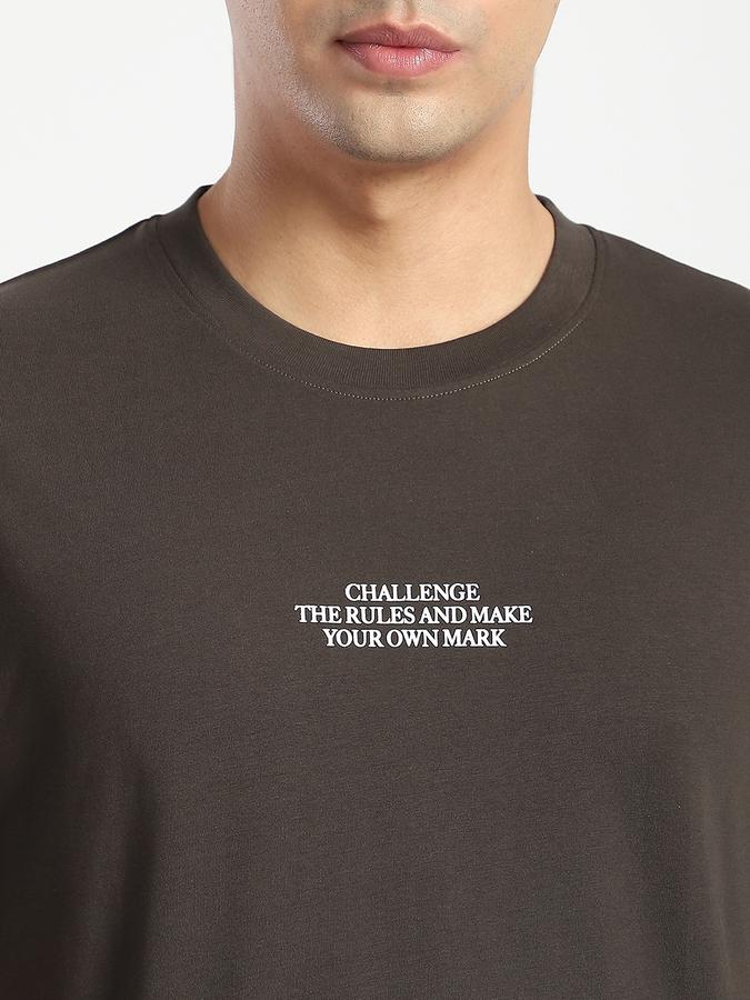 Men Cotton Relaxed Fit Crew Neck Typographic T-shirt