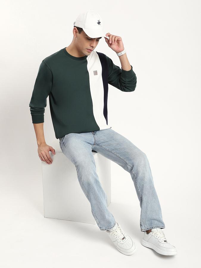 Men Cotton Blend Regular Fit Crew Neck Colour Block Sweatshirt