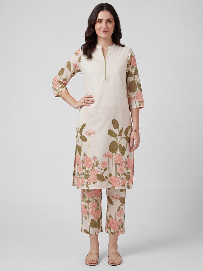 R&B Peach Floral Printed Women Pure Cotton Kurta Set