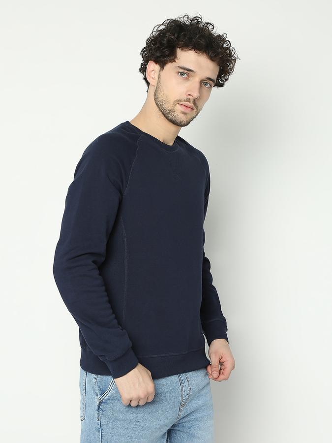 Men Cotton Regular Fit Crew Neck Solid Sweatshirt