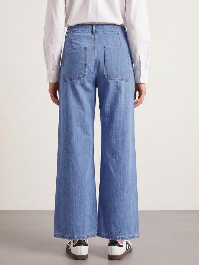 R&B Women Mid Blue Wide Leg Bottom Pure Cotton Denim Jeans