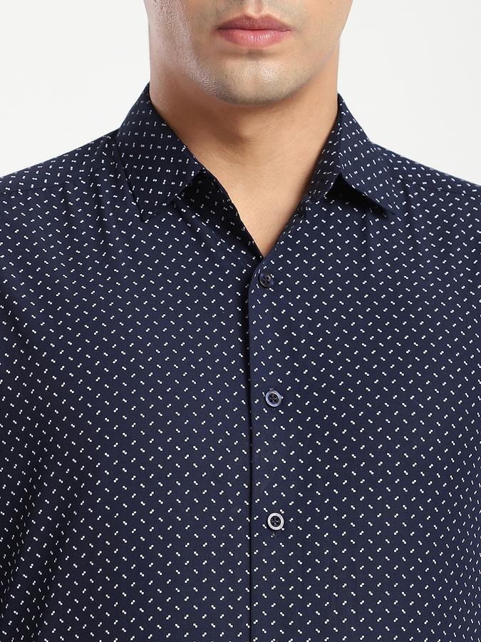 Men Polyester Blend Regular Fit Spread Collar Micro Print Shirt