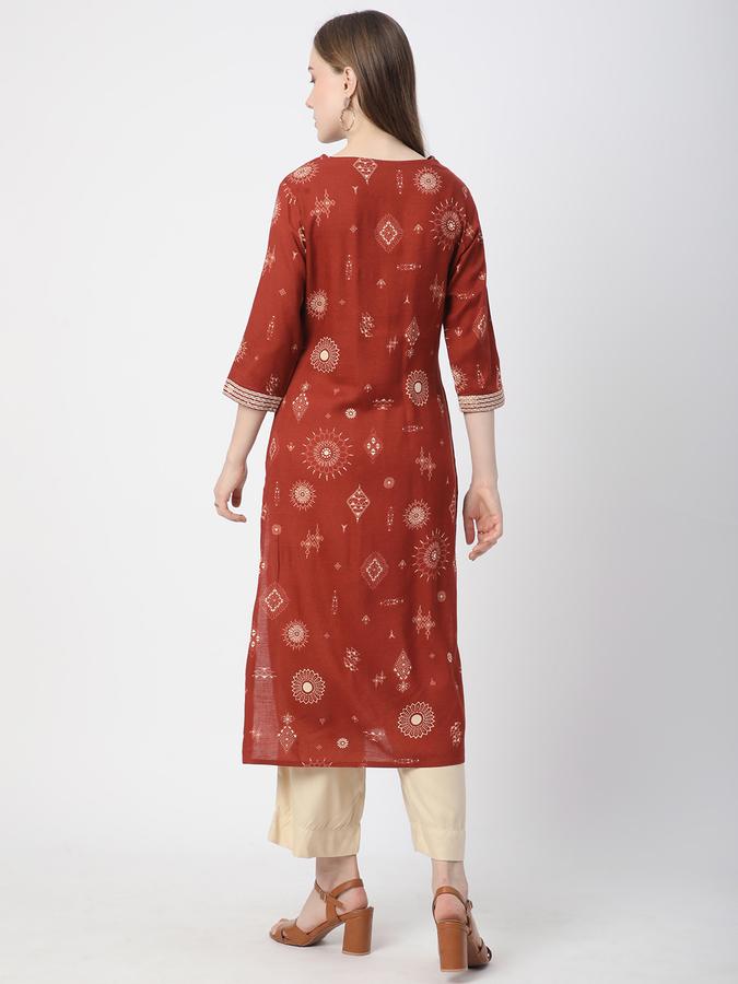 Women Rayon Regular Fit V Neck Printed Kurta