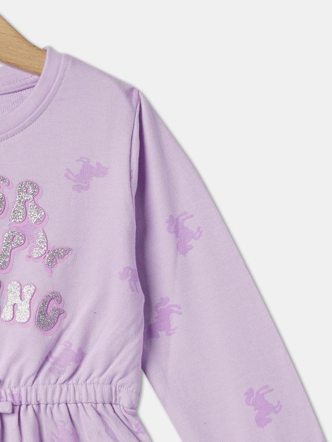 Girls Cotton A-Line Round Neck Printed Dress