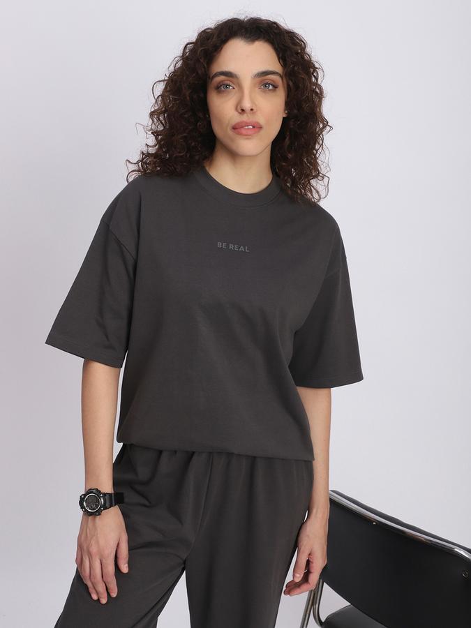 R&B Women Charcoal Solid Oversized T-Shirt