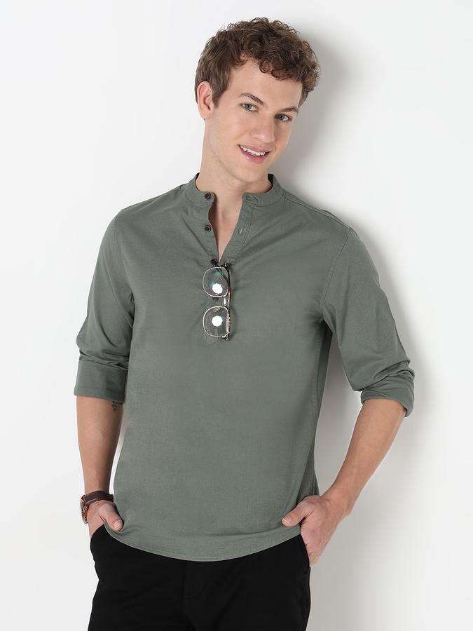 HALF PLACKET KURTA SHIRT - SLUB SHIRT SOLID SINGLE POCKET SLIM FIT