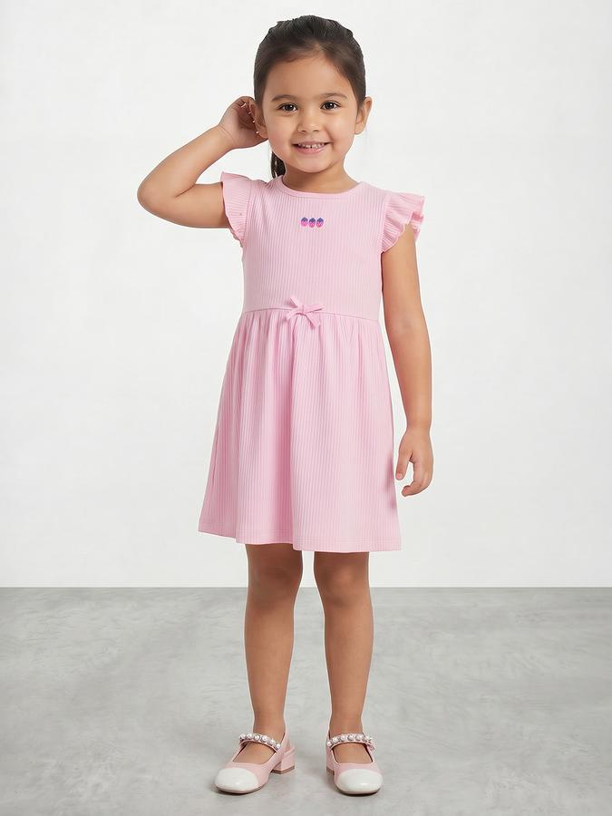 R&B Girl Pink Tropical Embroidery Flutter Sleeves Fit and Flare Dress
