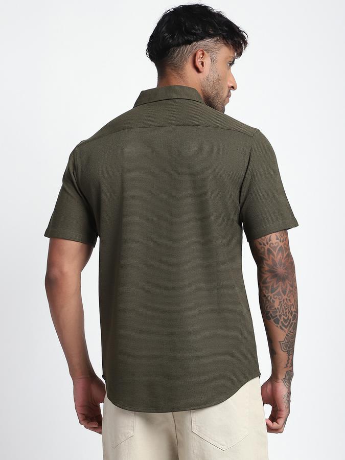 Men Cotton Blend Slim Fit Point Collar Textured Shirt