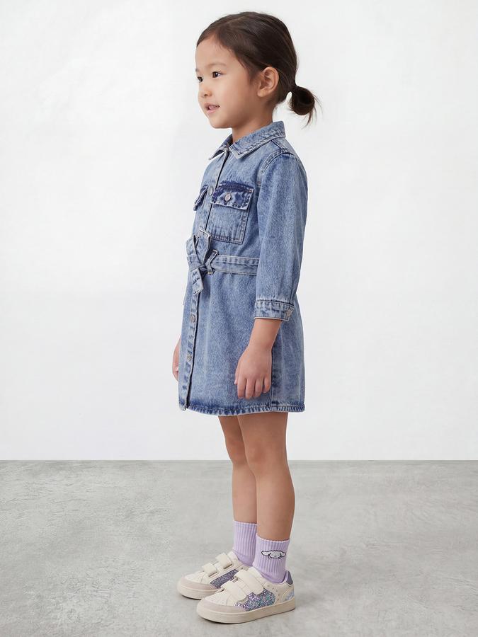 R&B Girl Blue Solid Pure Cotton Short Sleeves Denim Shirt Dress
