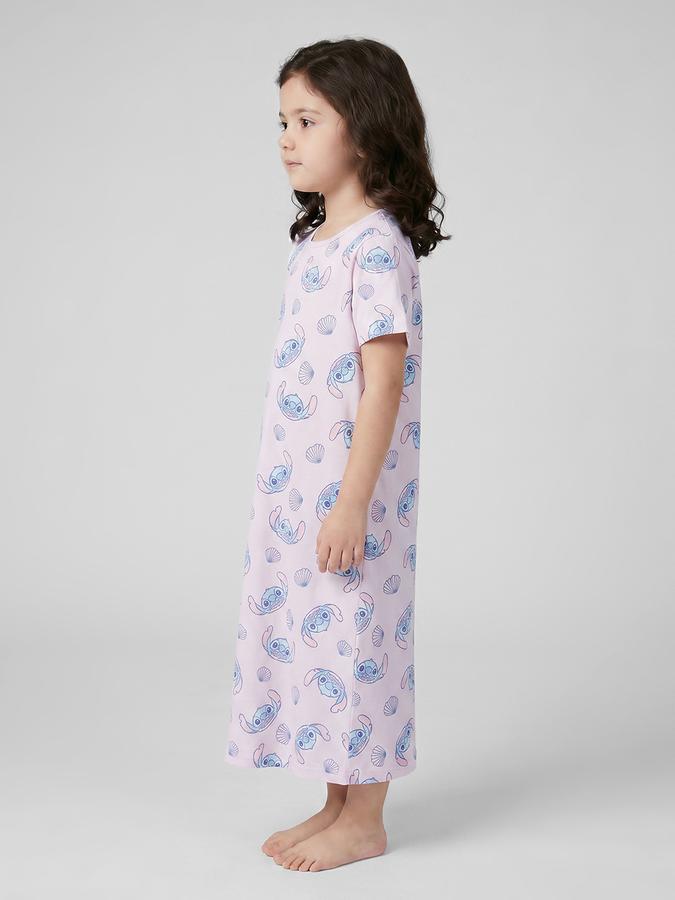 R&B Pink Printed Short Sleeves Round Neck Maxi Girls T-shirt Nightdress