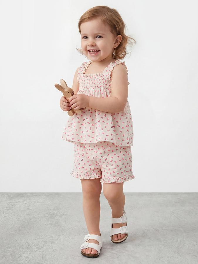 R&B Girls Beige Printed Pure Cotton Sleeveless Co-ord Set