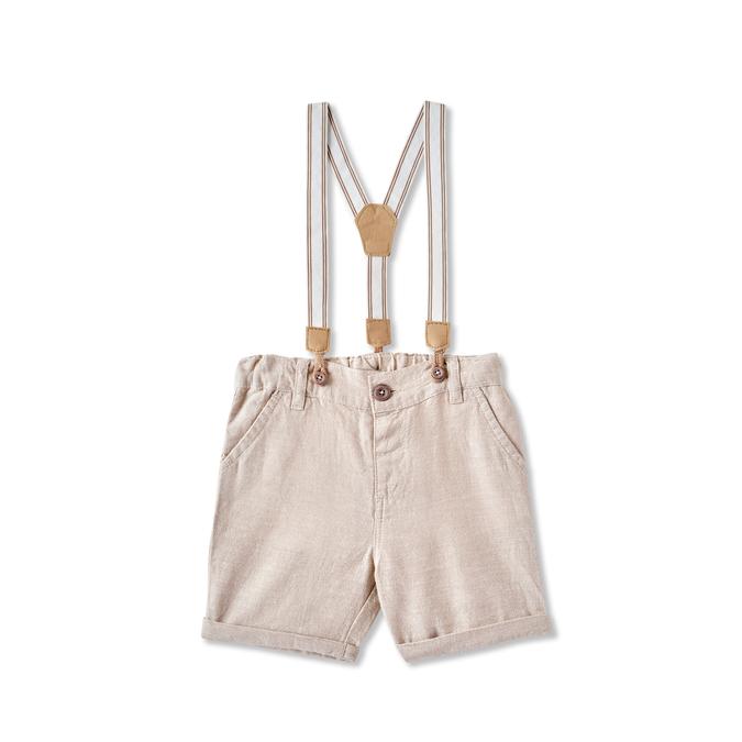 Boys Solid Linen Short Sleeves Shirt with Shorts Fashion Set