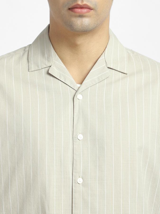Men Cotton Regular Fit Cuban Collar Striped Shirt