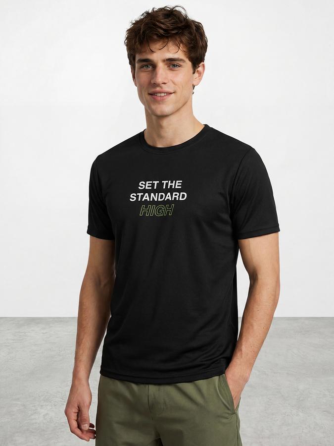 R&B Men's Black Short Sleeves Round Neck Graphic Print Activewear T-Shirt