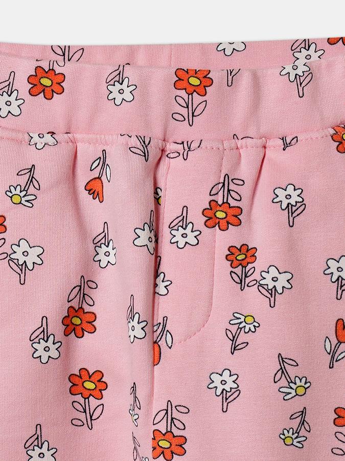 Girls Cotton Blend Regular Fit Elastic Waist Printed Trousers