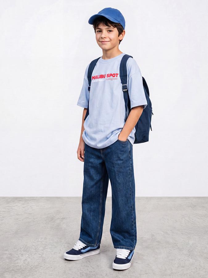R&B Boys Blue Back Graphic Print Drop-Shoulder Sleeves Tshirt