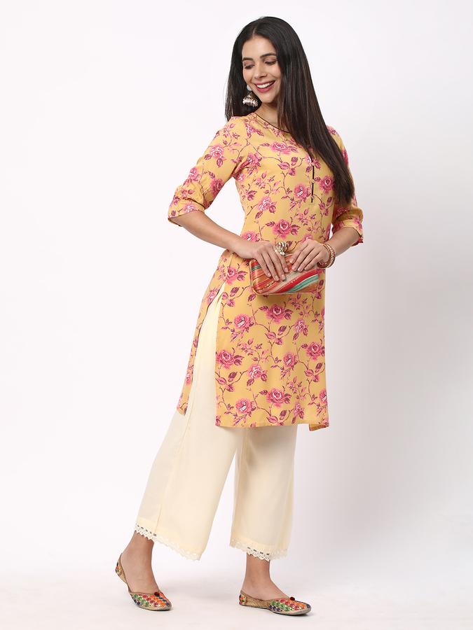 Women Floral Print No Darts Straight Kurta data-index=