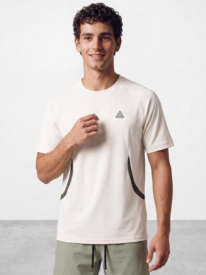 R&B Men Beige Back Print Short Sleeves Tshirt