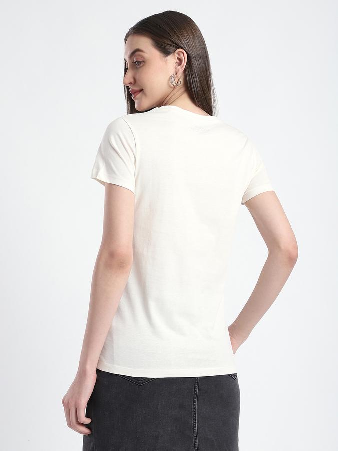 R&B Women Off White Floral Graphic Print Typography T-Shirt