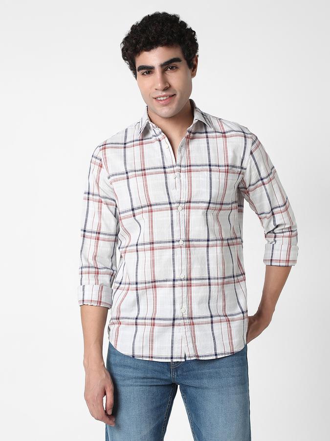 R&B Men's White Checked Shirt