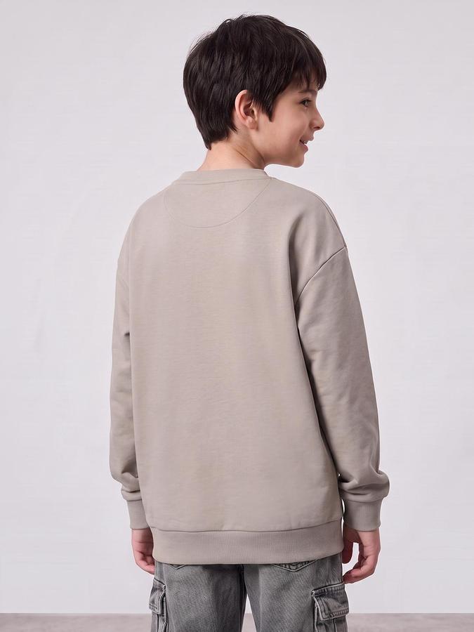 R&B Boys Beige Typography Print Long Sleeves Round Neck Pure Cotton T-Shirt