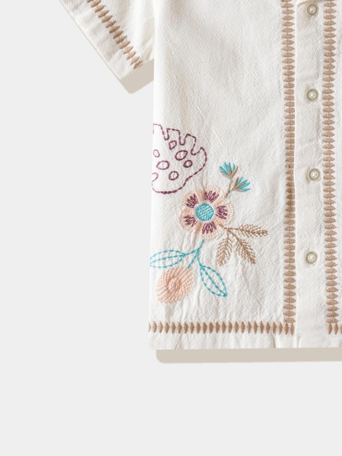 Boys Cotton Regular Fit Short Sleeve Embroidered Shirt