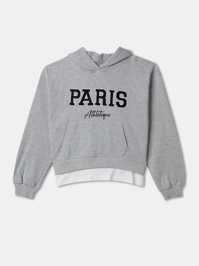 Girls Cotton Blend Graphic Hooded Sweatshirt And Trousers Set