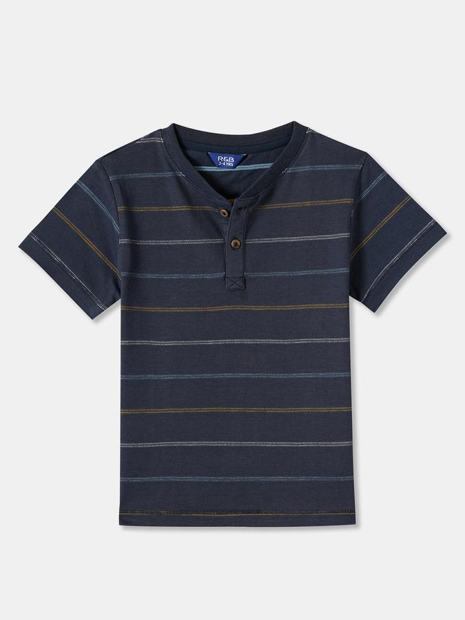 Striped T-Shirt with Henley Neck and Short Sleeves