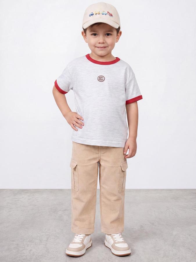 R&B Boys Beige Textured Draw Cord Cargo Pant 