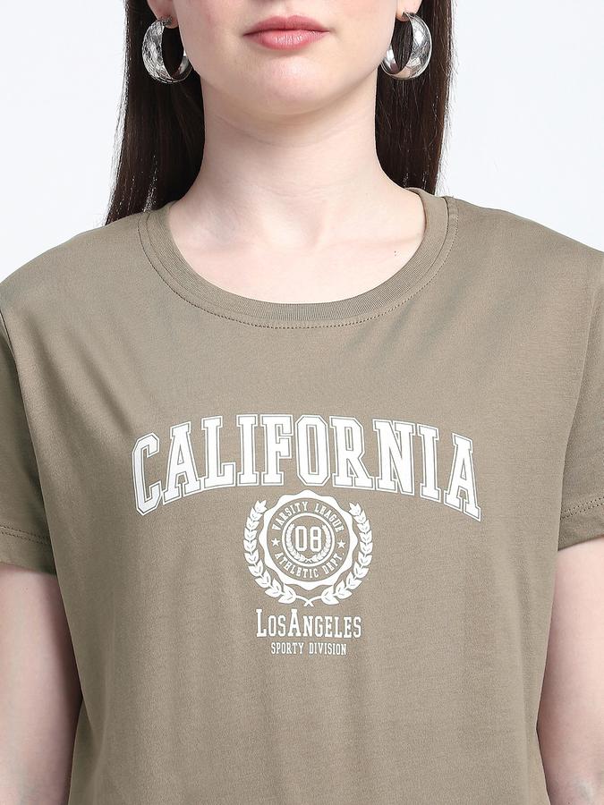 Women Cotton Regular Fit Crew Neck Slogan T-shirt