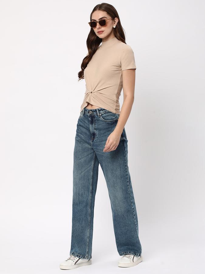 Women Slim Fit Crop High-Neck Top image number 1