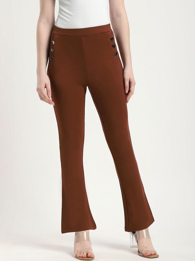 R&B Women Brown Solid Regular Fit Trousers