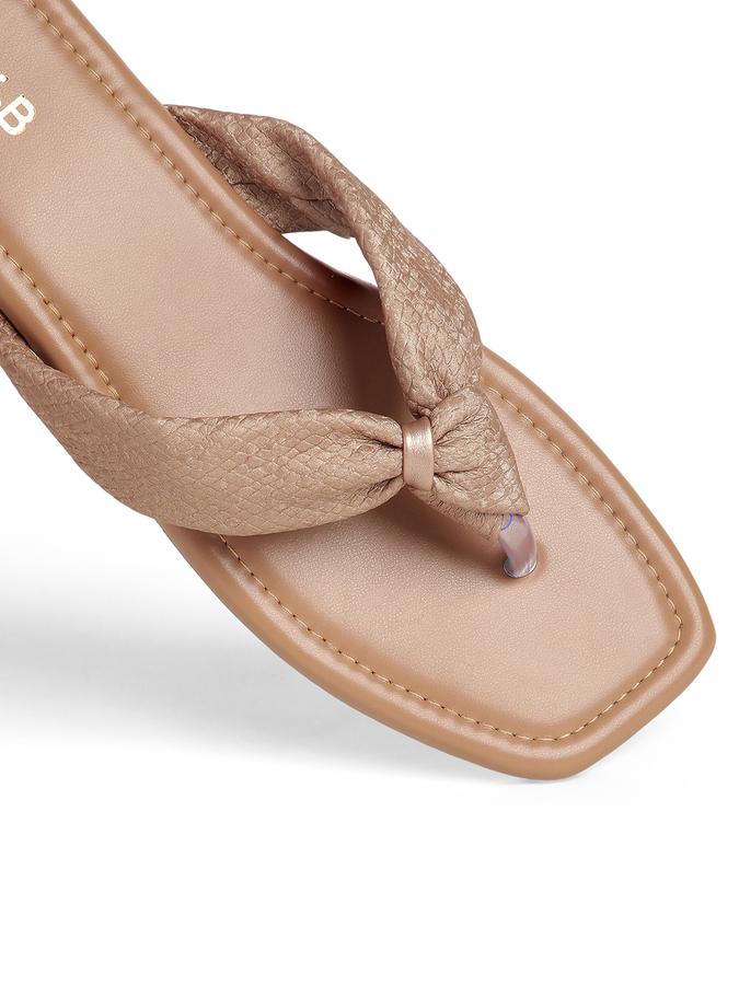 R&B Beige Women PU Solid Flat Sandals 