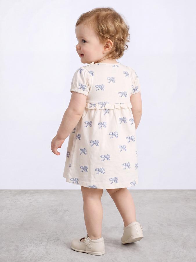 R&B Girl Beige Round Neck Printed Dress
