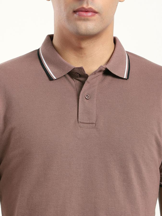 Men Cotton Blend Slim Fit Polo Neck Solid T-shirt