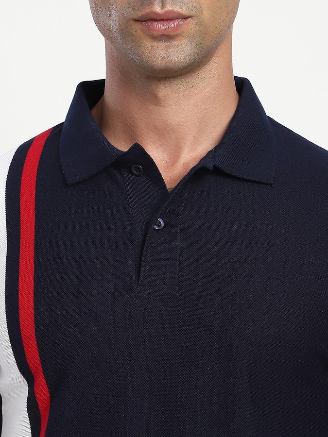 Men Cotton Blend Slim Fit Polo Neck Color Block T-shirt