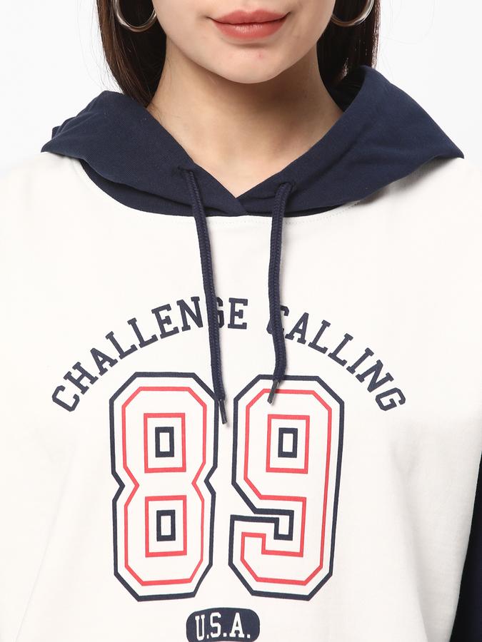 Women Regular Fit Typographic Print Hoodie image number 3