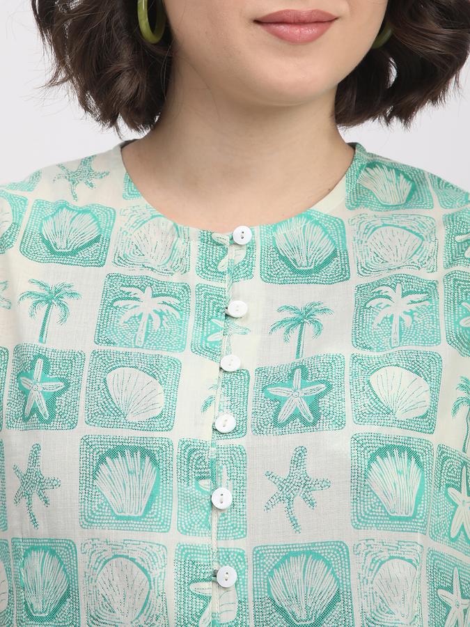 Women Cotton Regular Fit Round Neck Printed Ethnic Top