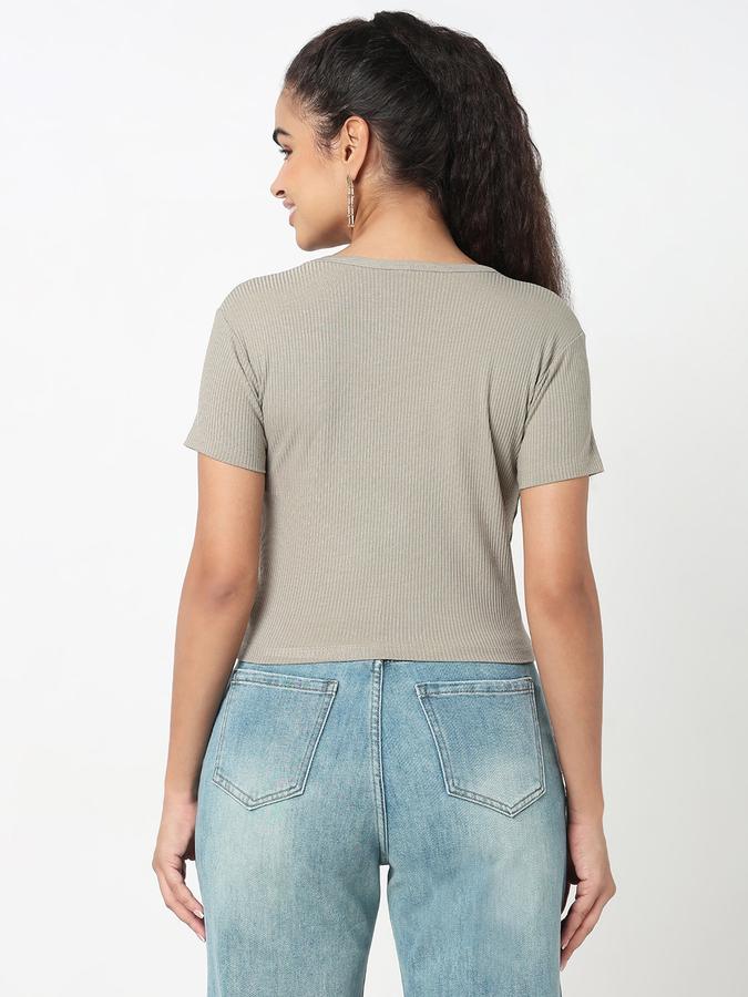Women Viscose Crop Fit Round Neck Ribbed Top
