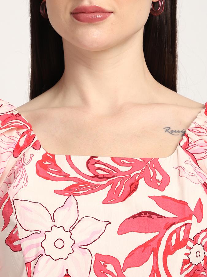 Women Cotton Regular Fit Square Neck Abstract Print Top