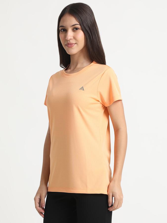 R&B Women Peach Solid Active T-Shirt