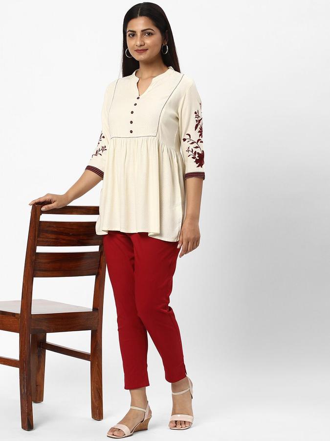 R&B Women Maroon Solid Regular Fit Pants